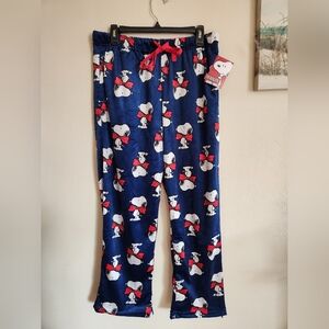 Mens Peanuts Snoopy With Bowtie Pajama Pants Pockets Large NWT Blue Red